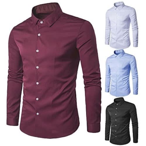 4 Set Of Men Office Corporate Shirts - White + Navy Blue + Ox Blood + Black