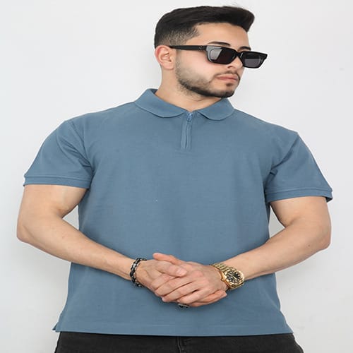 Powder Blue Men Short Sleeve Polo Shirt