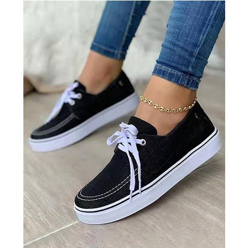 Jean Lace Up Canvas Sneakers- Black