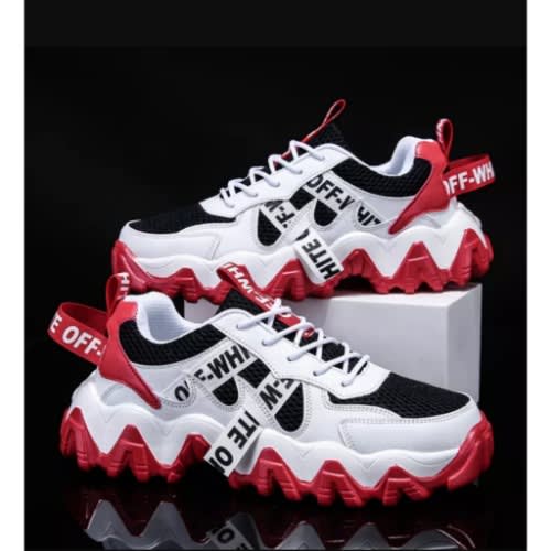 Double Sole Men's Sneakers -White/Red
