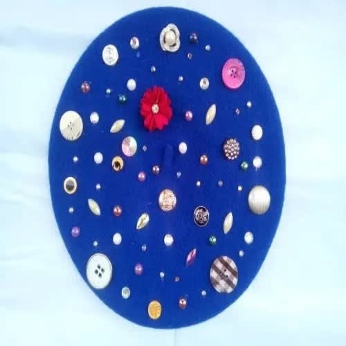 Large Beaded Beret - Blue