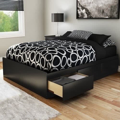 Full Platform Bed Frame With Drawers - 4 1/2 By 6ft - Black