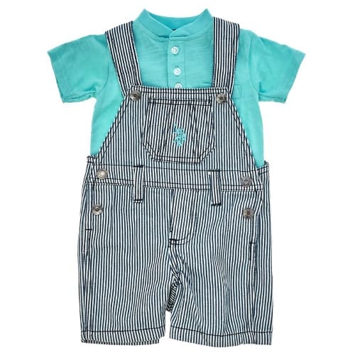 Baby Boys Stripe Shortall With Teal Bodysuit