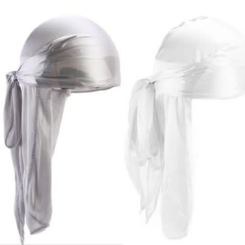 2 In1 Silky Durags - Silver And White