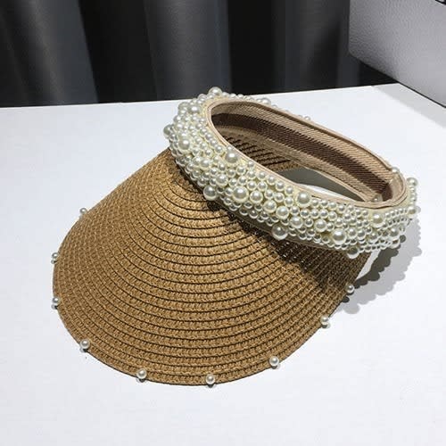 Clustered Pearl Visor Hat For Women - Beige