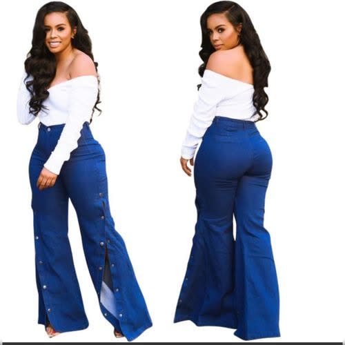 Side Slit Button Bootcut Denim Jean Trouser