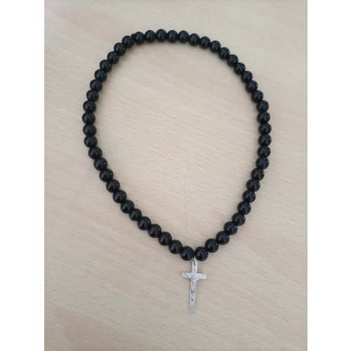 Unisex Elastic Stone Cross Bead Choker Neckpiece - Black
