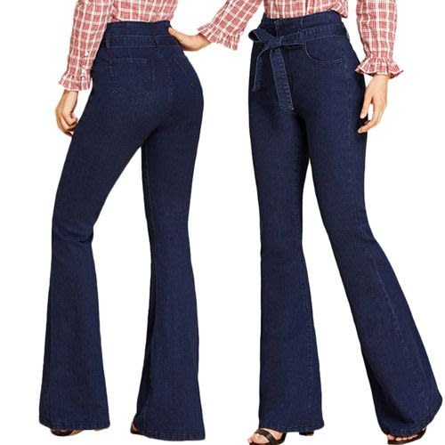 Lacing Up High Waist Stretch Slim Flare Jean