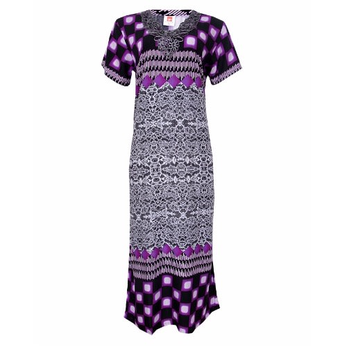 Boxter Square Print Maxi Dress with Neck Detail - Purple