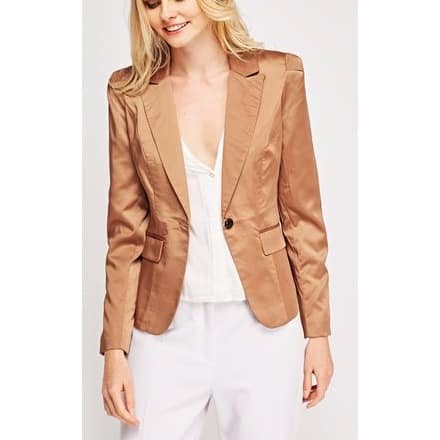 Silky Pure Satin Lapel Front Blazer-brown