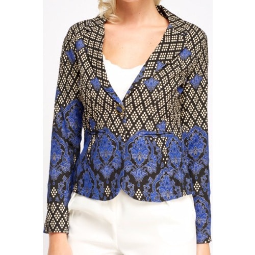 Mixed Print Blazer - Blue Multicolour