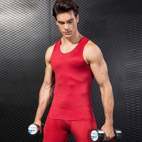 Men's Sports Tank Tops,Running Gym Yoga Sports Tight Sports Vest（Red）
