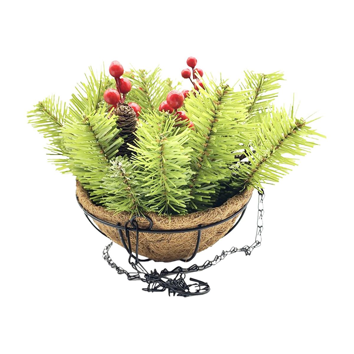 Artificial Christmas Hanging Basket With Pine Cones Berry Clusters Iron Hanging Christmas Tree Basket Ornaments Home DIY Craft