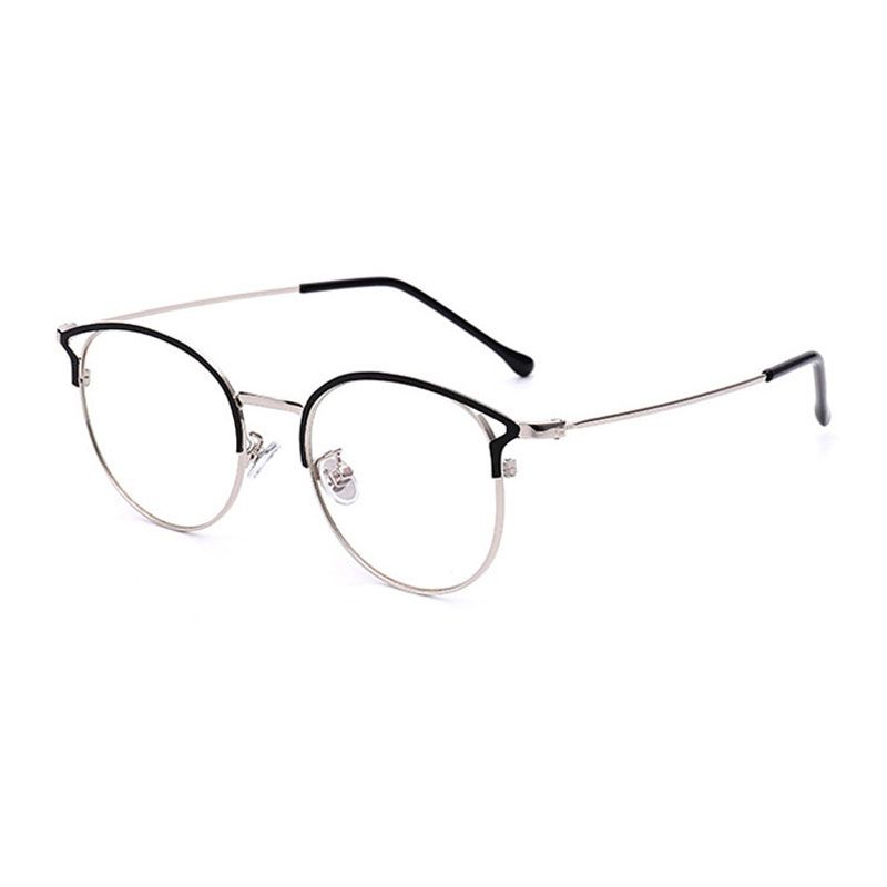 (Black  Silver)Fashion Anti-Blue Light Metal Cat Eye Glasses Frame Fashion Cat
