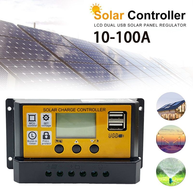 MPPT Solar Charge Controller 12V 24V 20/30/40/50/60/80/100A Solar Controller Solar Panel Battery Regulator USB LCD Display