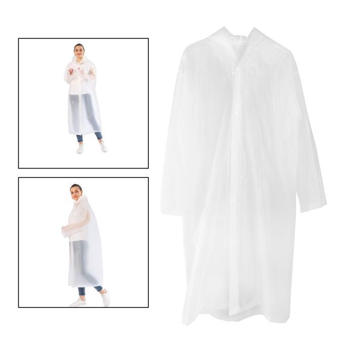 Reusable Raincoats Womens Mens Rain Ponchos Hooded Rainwear Rain White