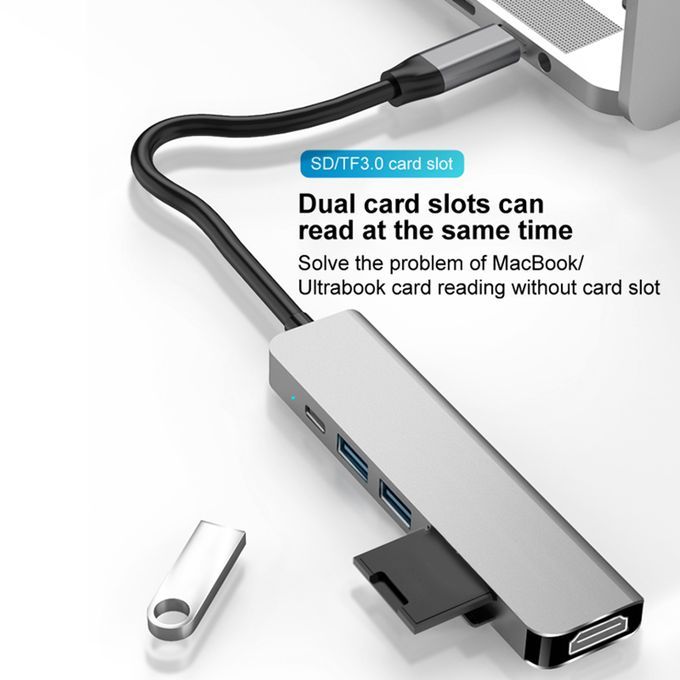 6in1 USB-C Type C To 4K HDMI USB 3.0 HUB Adapter TF Card Reader For