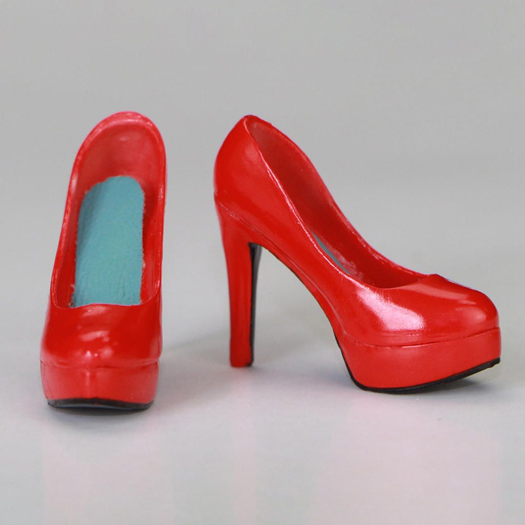 1 Pair Of 1/6 Scale Red High Heels Platform Shoes For 12'' Female Red