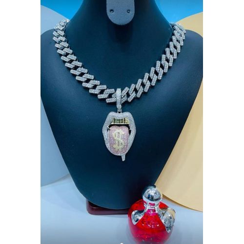 Top Drawer Iced Out 2 In 1 Set Of Cuban Chain With Pendant Silver