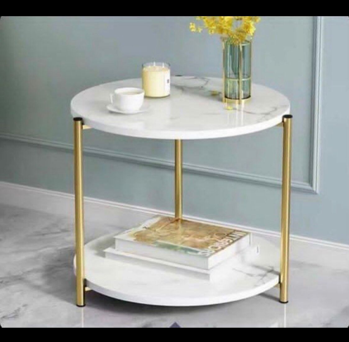 Marble Design Wooden Bed Side Table(Small)