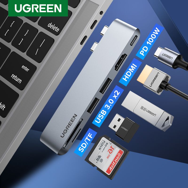 USB C Hub 6in2 With 4K HDMI,2 USB 3.0 Ports,SD/TF Card Reader,Thunderbolt 3 PD