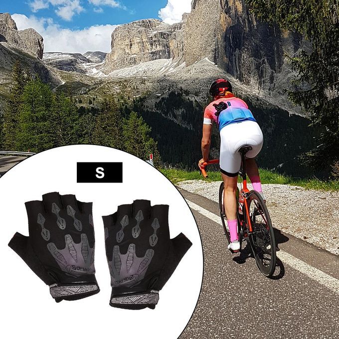 Unisex Cycling  Bike Half Finger  Silicone Fingerless Black S