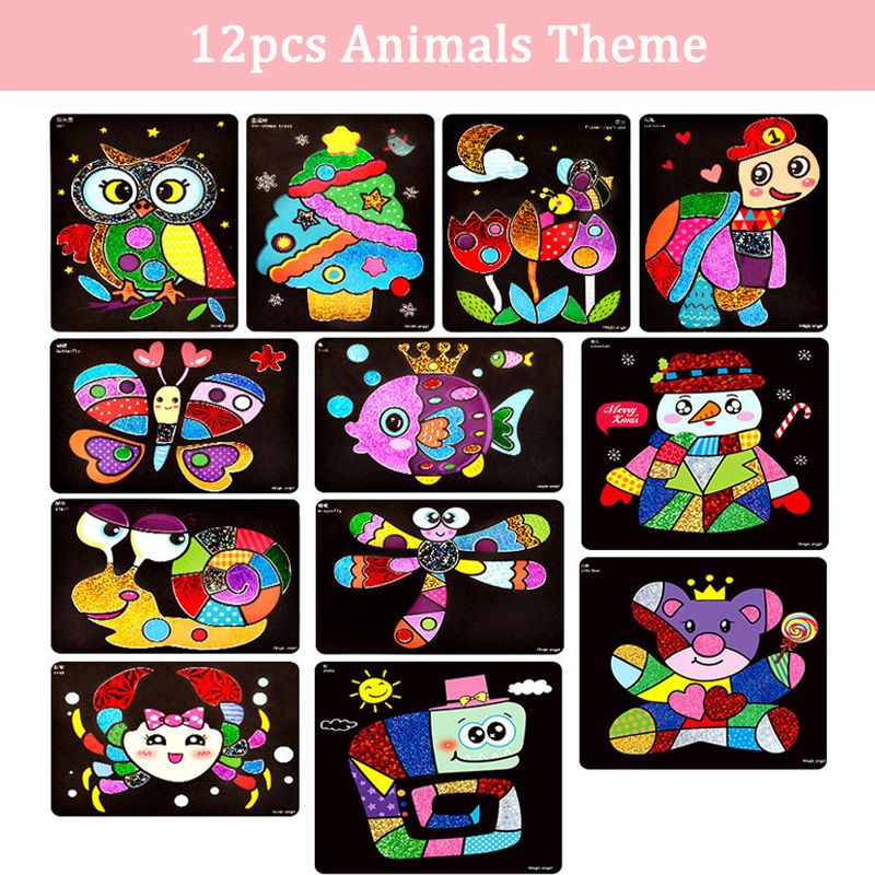 9pcs-20pcs Children Shining Magic Color Paper DIY Art Craft Toy Kids Creative Stickers Drawing Handmade Scratching Paper Toy ZXH