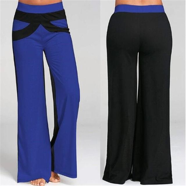 High Waist Flare Pants Women Office Ladies Elegant Long Pant Solid Wide Leg Bell_Bottom Trousers Fitness Yoga Pants(#B Blue)