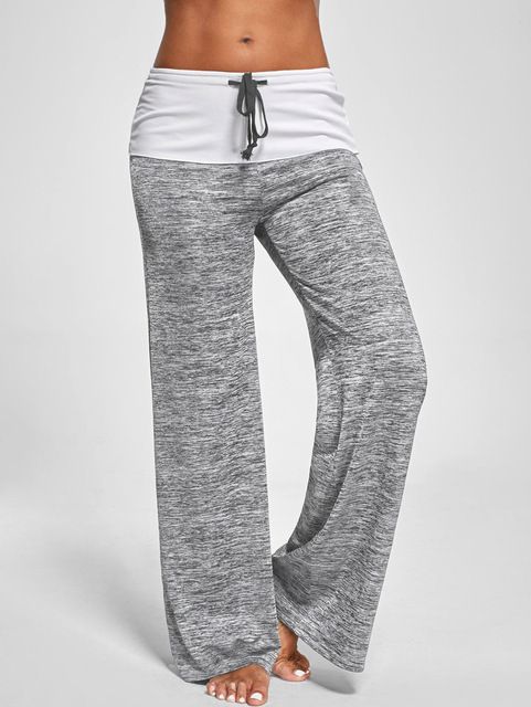 Women Fashion Wide Leg Patchwork Leggings Causal Dancing Loose Long Pant Waist Drawstring Ladies Elasticed Pants Yoga Sportwear(#Grey)
