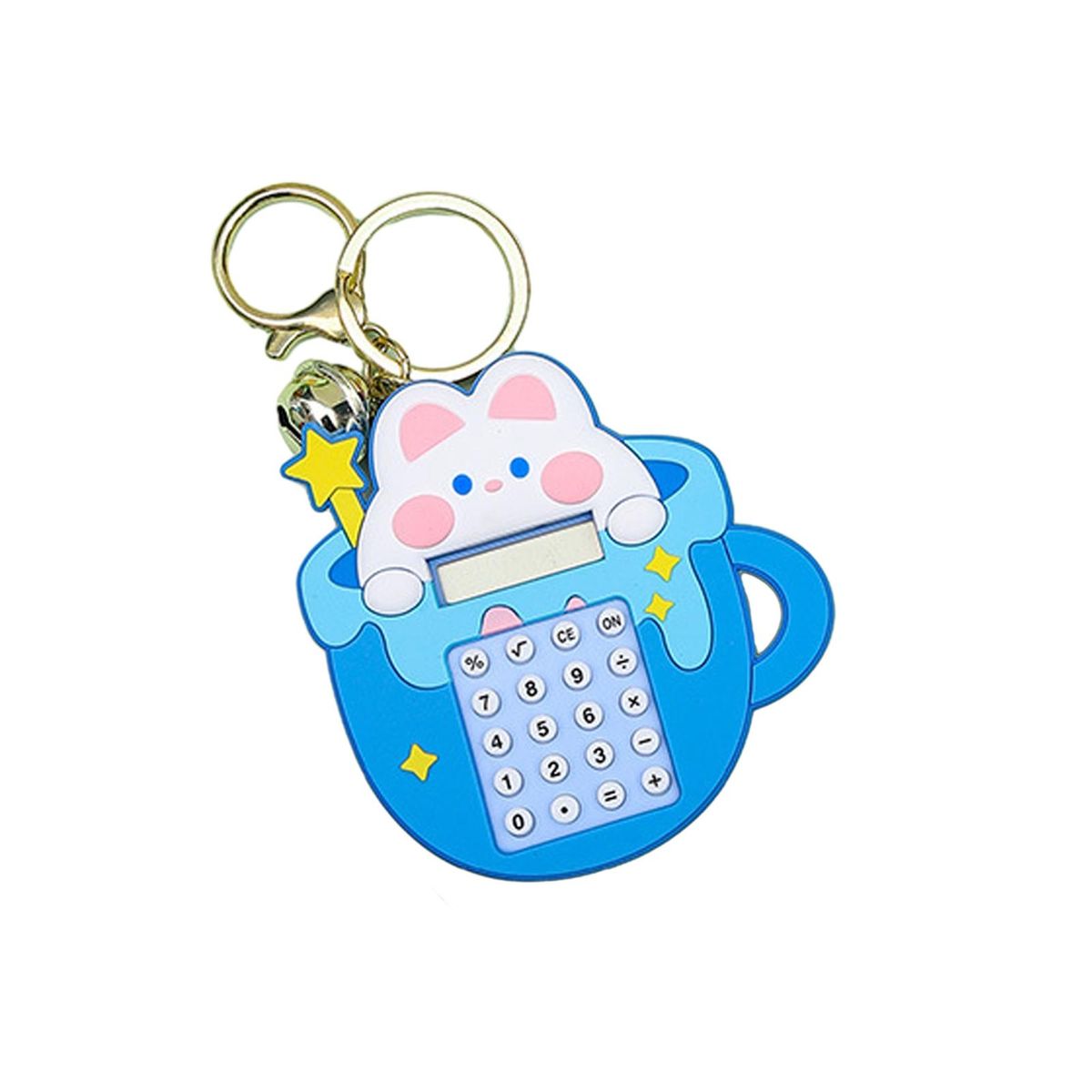 Mini Pocket Calculator Adorable Cartoon Keychain Calculator Portable Blue