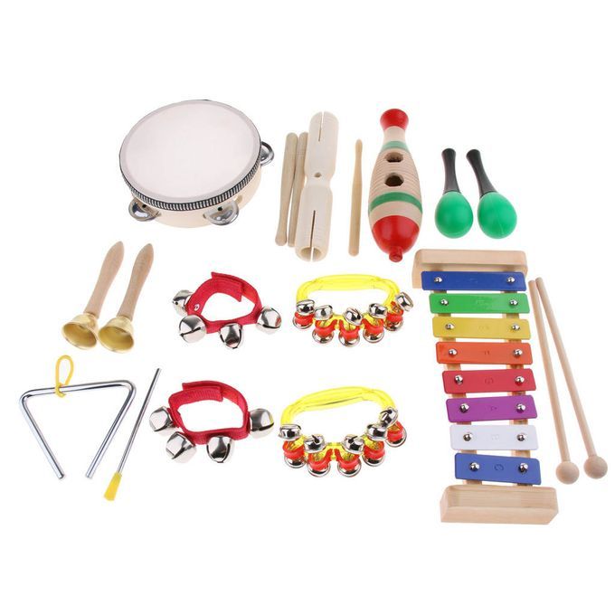 13x Musical Percussion Instruments Set Xylophone Tambourine Maracas