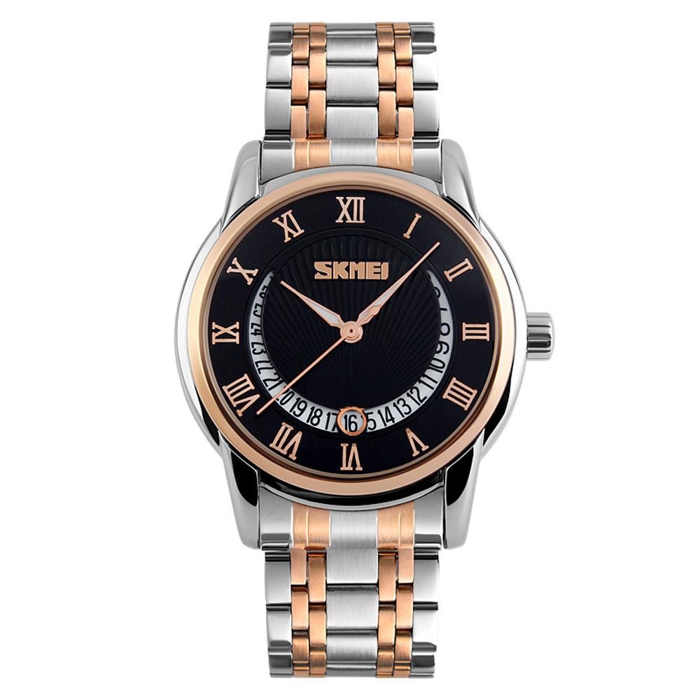 Stainless Steel Men Business Luxury Watch Men Famous Brand Quartz Watch Roman Numerals Male Wristwatch - Gold Black