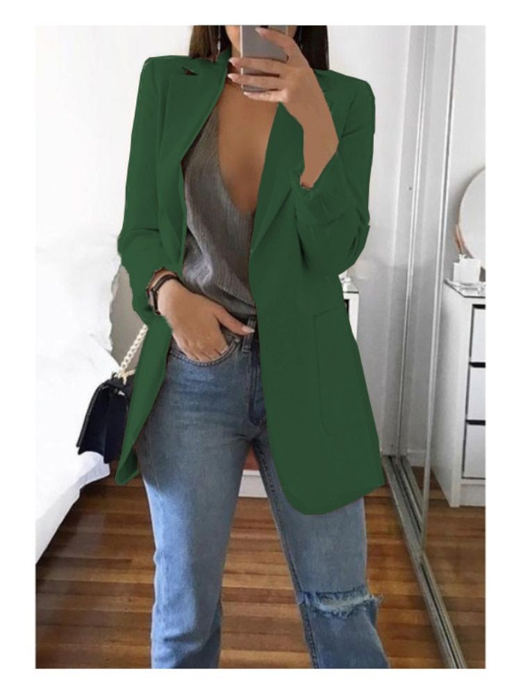 B Women 2022 Ladies Professional Office Lapel Cardigan-Dark Green