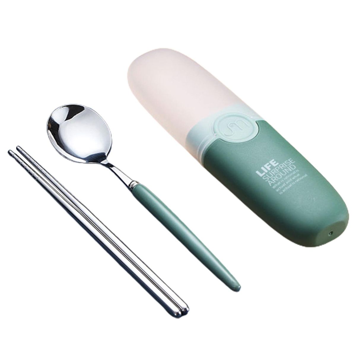 1 Set Travel Cutlery Set Students Kids Travel Spoon Kit Green