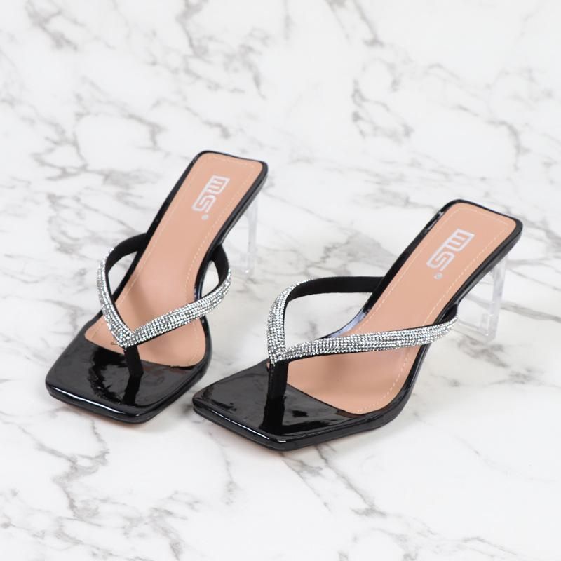 Cute Transparent Low Heel Slippers-Black