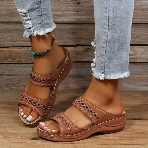 Retro Women Platform Sandals Causal Sandal(Brown)
