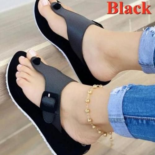 Plus Size 35-43 Women's Fashion Platform Slippers Indoor Outdoor Flip-flops Beach Sandals-Black