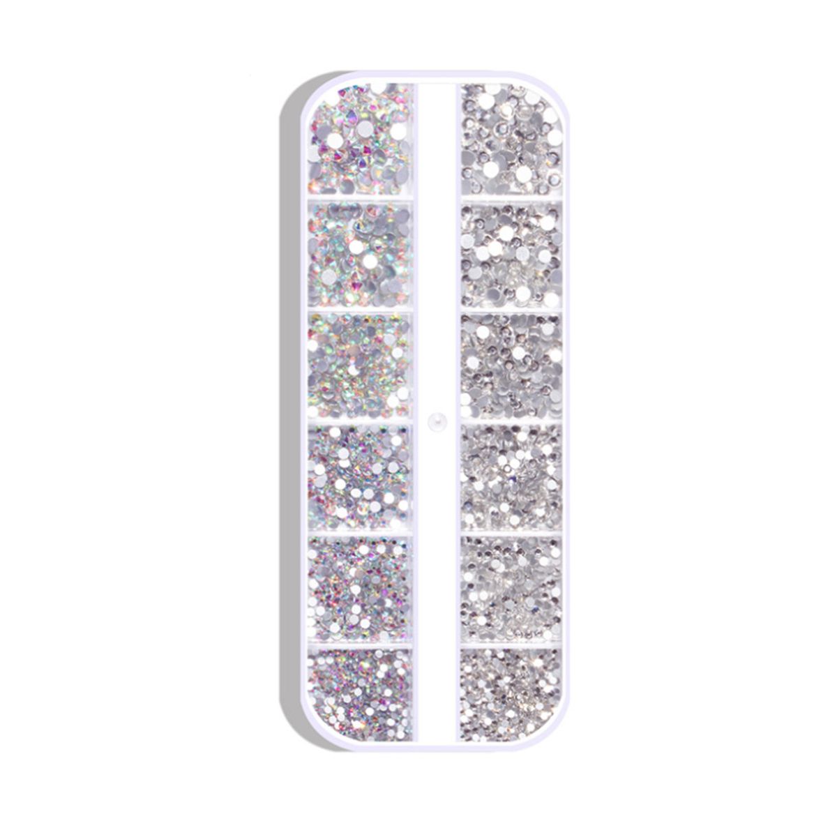 1800 Pcs Nail Arts Rhinestone Kit Crystal Decoration Gems 6 Sizes (1.6-4 Mm) Round Iridescent Glass