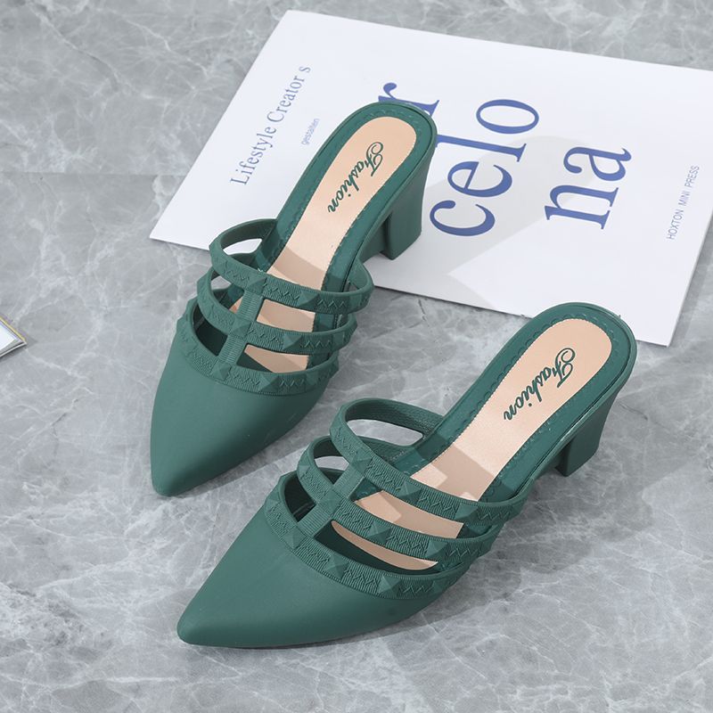 Ladies High Heel Shoes Wedge Sandals Slippers Thick Heel Pointed Soft Bottom