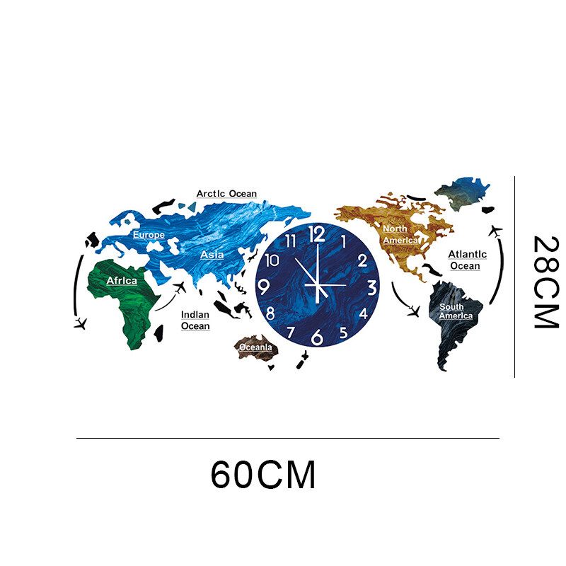 Creative World Map Wall Clock Acrylic Home Fashion Nordic Clocks Bedroom Living Room Light Wall Decoration Type D