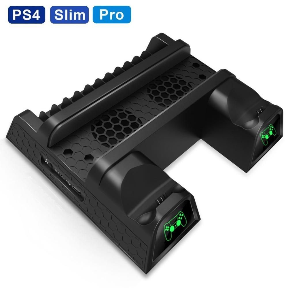 PS4/ PS4 Slim/ PS4 Pro Cooler Multifunctional Vertical Cooling Stand PS4 Controller Charger With LED Indicators Charging Dock GDMALL