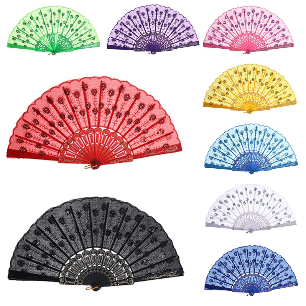 Silk Wedding Wedding White Red Hand Lace Flower Held Black Ivory Fan Chinese Party Style Dance Blue Best Fan Pink Folding Lace