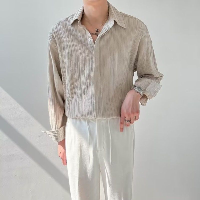 （apricot）Black Apricot Long-sleeved Shirt Men Fashion Social Mens Dress Shirt