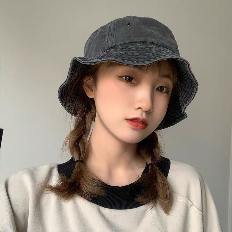 (L58-60)Bucket Hats Women Soft Denim Cotton Solid Decorate Sun Shade Korean
