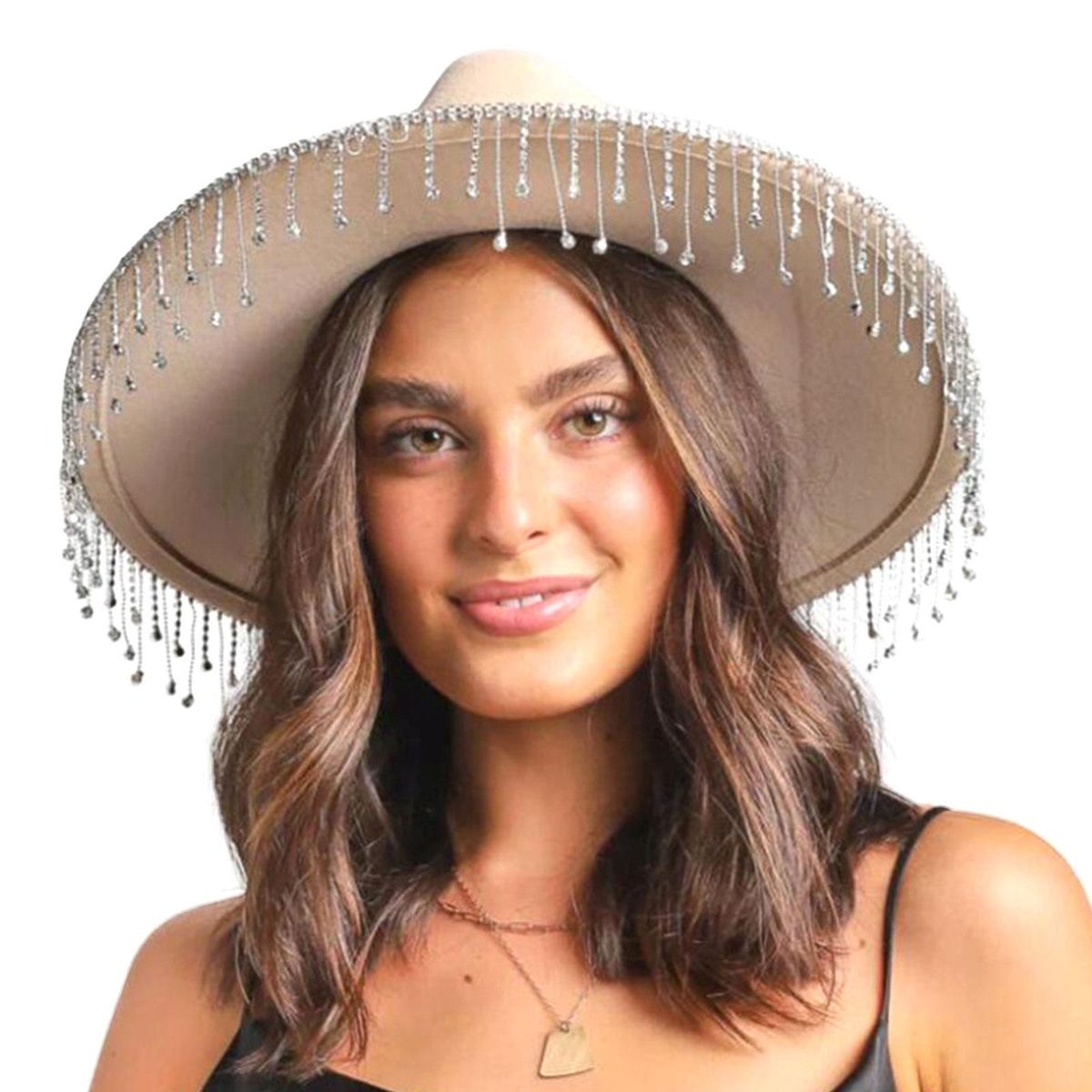Women's Bridal Party Cowboy Hat Wide Brim Rhinestone Tassel Western Large Cap Club Party Western Cowboy White Diamond Topper