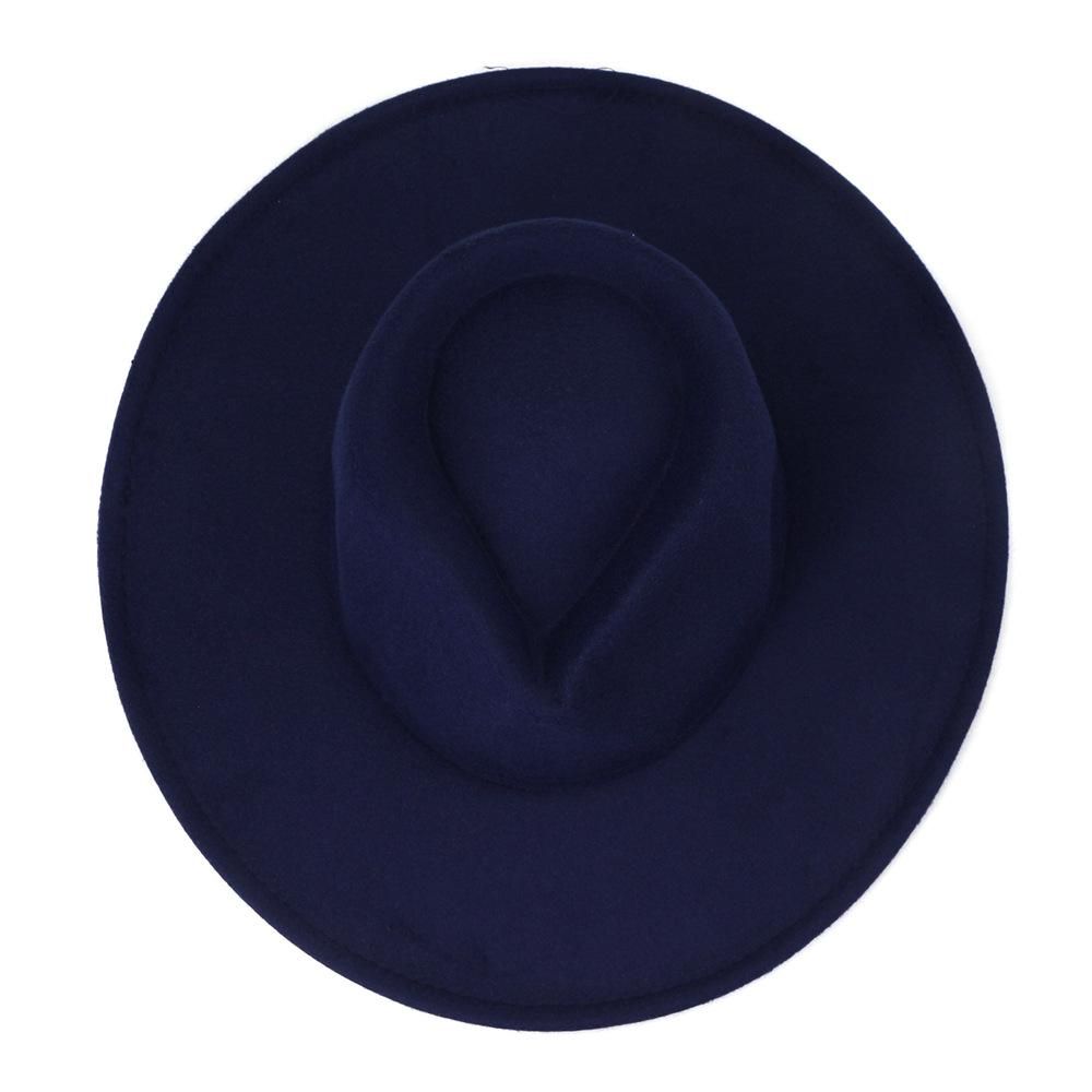 Navy blue Trendy Women Men Peach Heart Top Hat 9cm Brim Ladies Solid Color Wide Brim Wool Felt Jazz Fedora Hats Panama Party Cap Whole