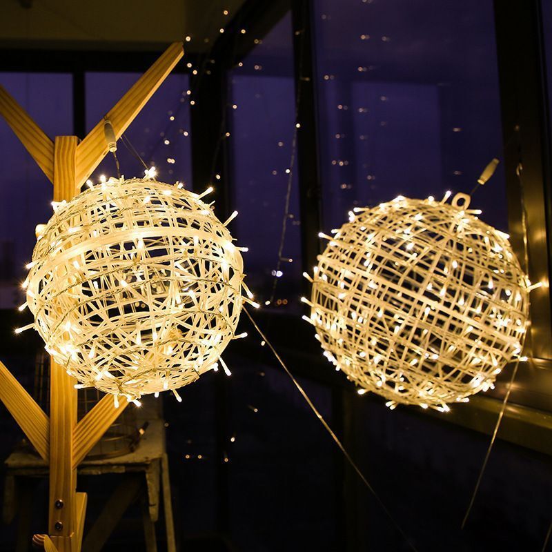 6X 3X 20cm Hanging Ball Light 220V 110V Garden Courtyard Rattan Tree Light 220V 110V Waterproof Christmas Party Dscape Lamps--3PC RGB--