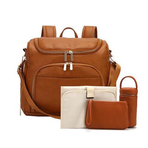 (M804Brown)PU Leather Diaper Bag Backpack Travel Carry Bag,