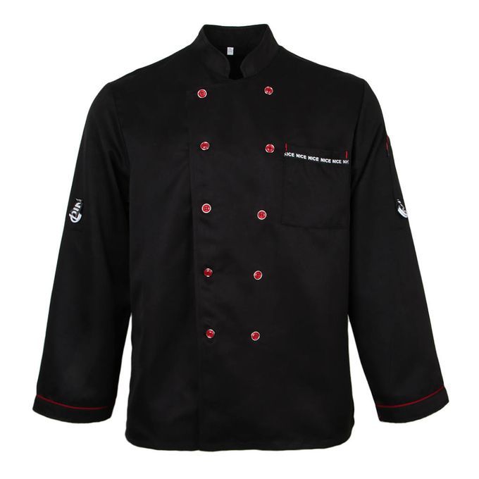 Chef Coat Jacket Men Women Restaurant Kitchen Long Sleeve XXXL Black