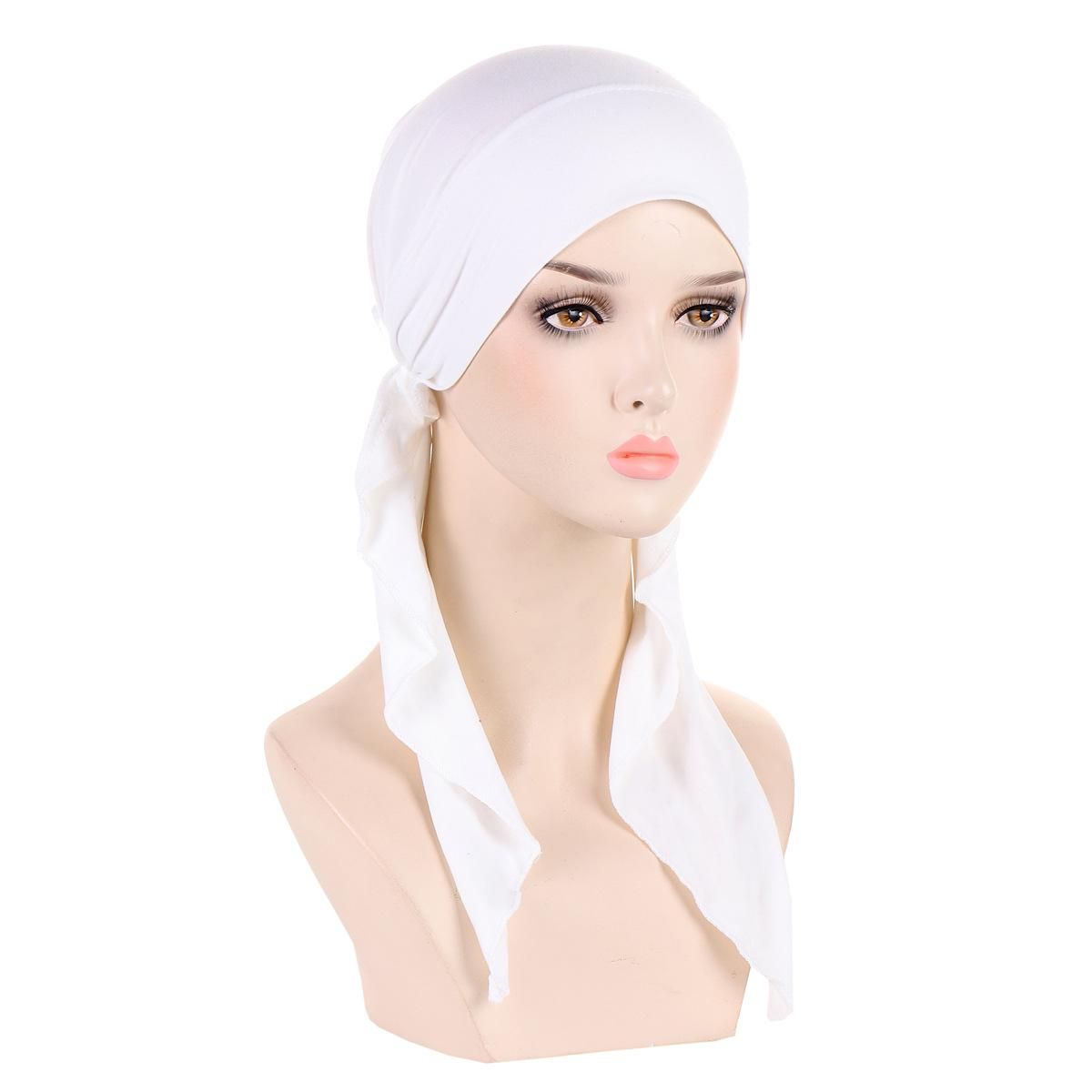 Ramadan Muslim Hijab Caps Fahion Women's Headscarf Hat Chemo Hats Hair Care Solid Color Turban Bonnet Adjustable